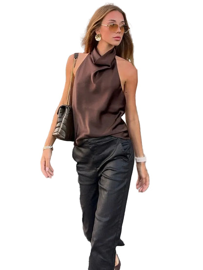 Draped Halter Sleeveless Tank Top with Relaxed Fit Contemporary Streetwear Design