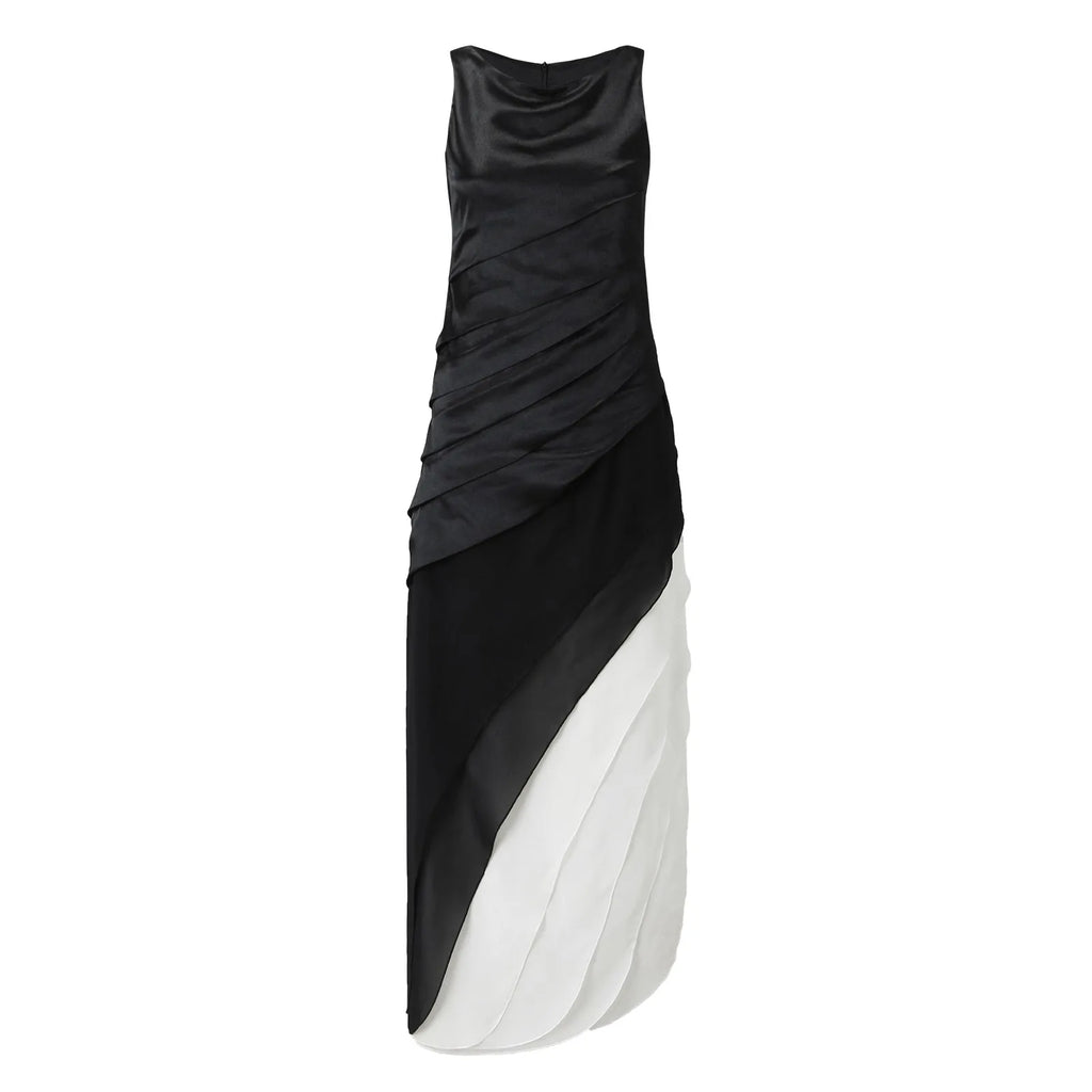 Layered Chiffon Maxi Dress With Draped Panels And Fluid Movement
