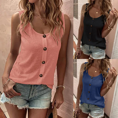 Button Front Sleeveless Tank Top with Relaxed Fit Casual Streetwear Everyday Style