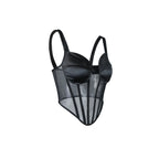 Sheer Mesh Bustier Corset Top with Structured Cups and Satin-Inspired Panels