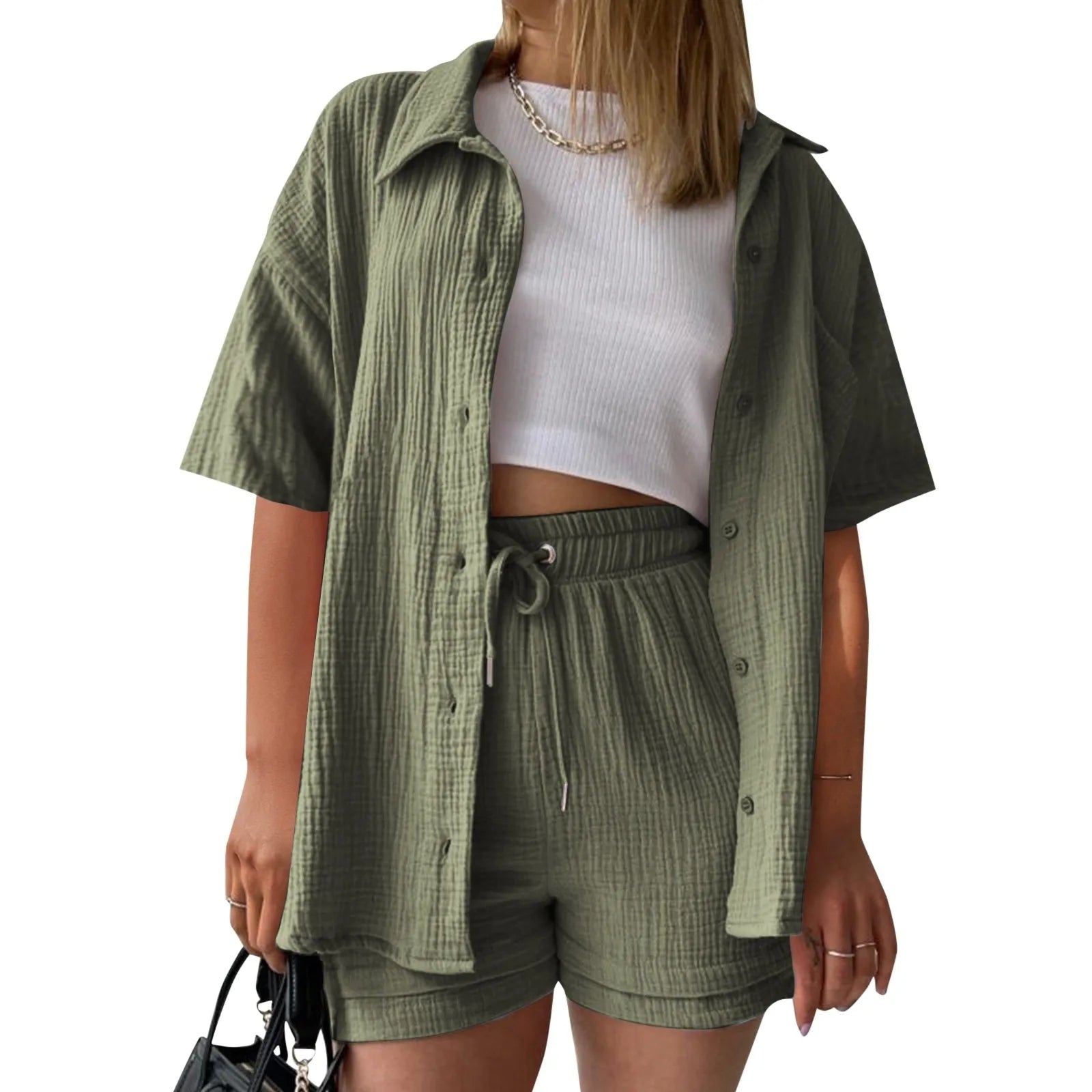 Women's Relaxed Shirt and Shorts Co-Ord Set Contemporary Casual Outfit