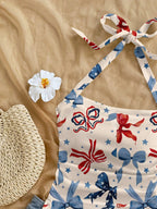 Floral Print Halter Crop Top with Bow Detail Summer Vacation Style