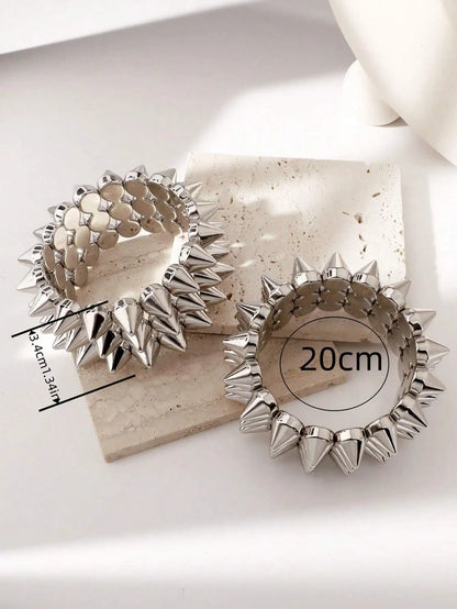 Silver Spike Cuff Bracelet Set for Punk Gothic Alternative Fashion