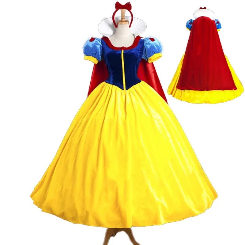 Classic Royal Princess Gown with Puffed Sleeves and Sweeping Yellow Skirt