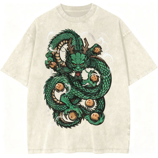 Mythic Dragon Anime Graphic Oversized Washed Cotton Streetwear T-Shirt