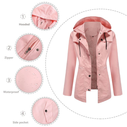 Women's Lightweight Hooded Windbreaker Jacket with Zip Front for Outdoor Everyday Streetwear