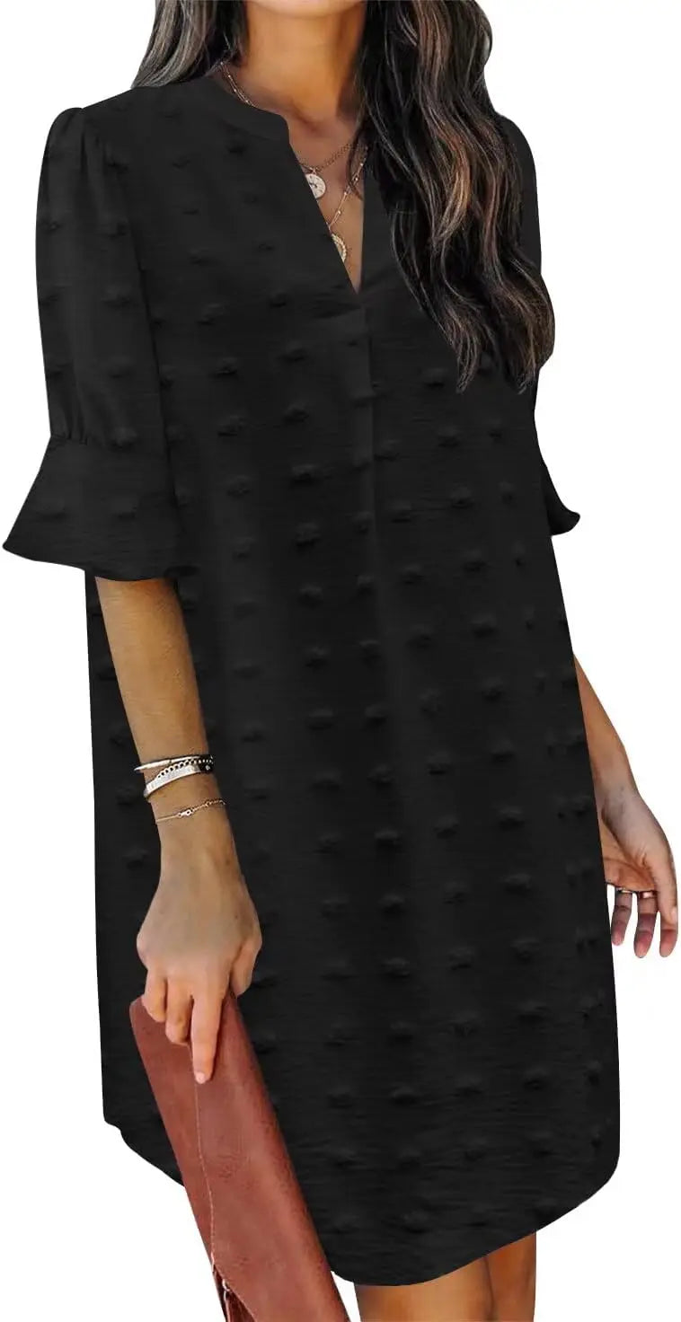 Oversized V-Neck Mini Dress with Ruffle Sleeves Contemporary Casual Streetwear Style