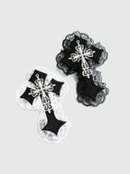 Gothic Lace Cross Hair Clip Set Dark Romantic Statement Accessories