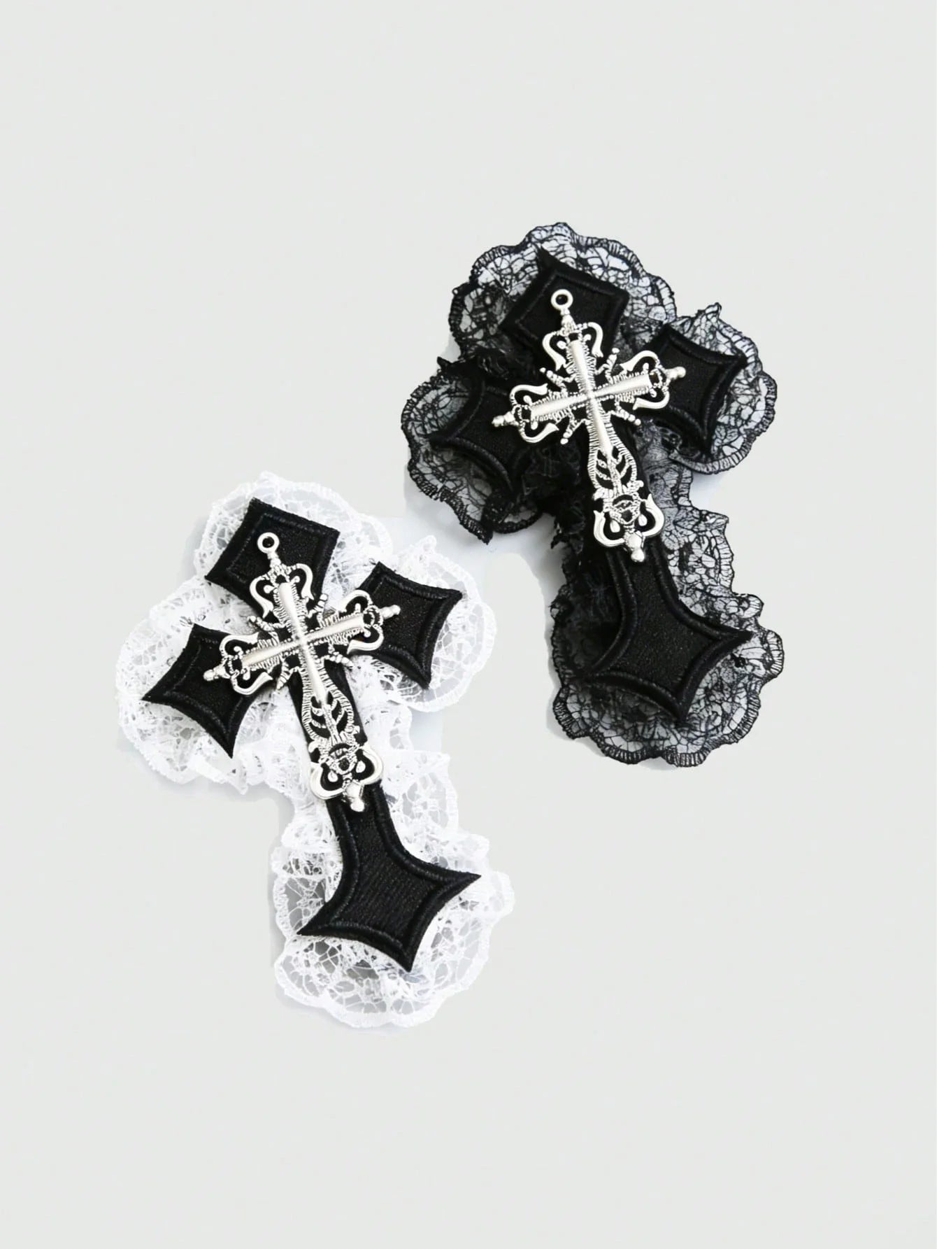Gothic Lace Cross Hair Clip Set Dark Romantic Statement Accessories