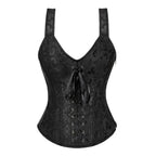 Vintage Floral Tapestry Overbust Corset with Wide Straps and Structured Seaming