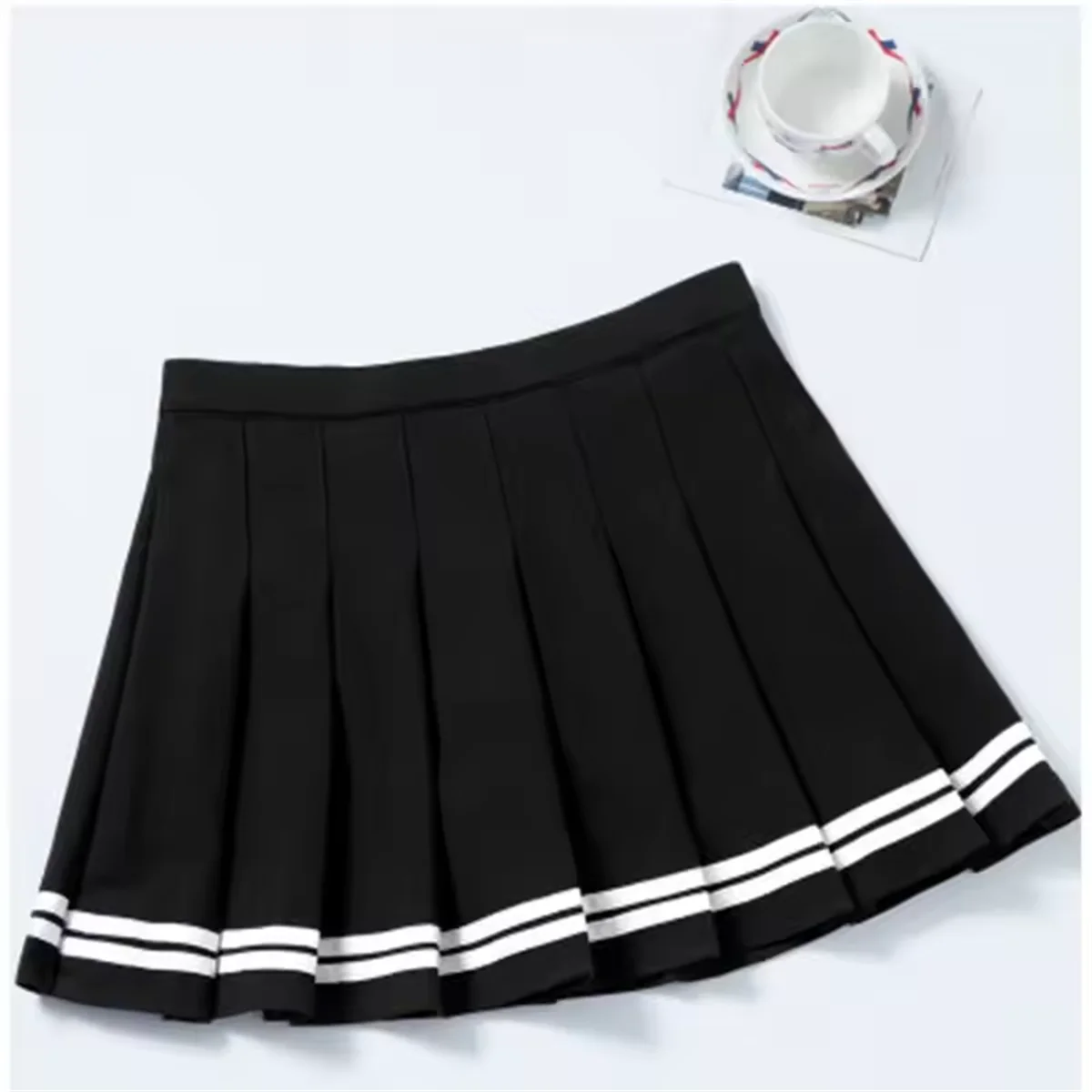 Contrast Trim Pleated Mini Skirt with High Rise Preppy Streetwear Style
