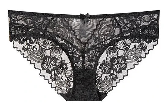 Ultra-Thin French Floral Lace Balconette Bra and Sheer Panty Set