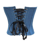 Blue Denim Strapless Corset Top with Front Zipper and Sweetheart Neckline