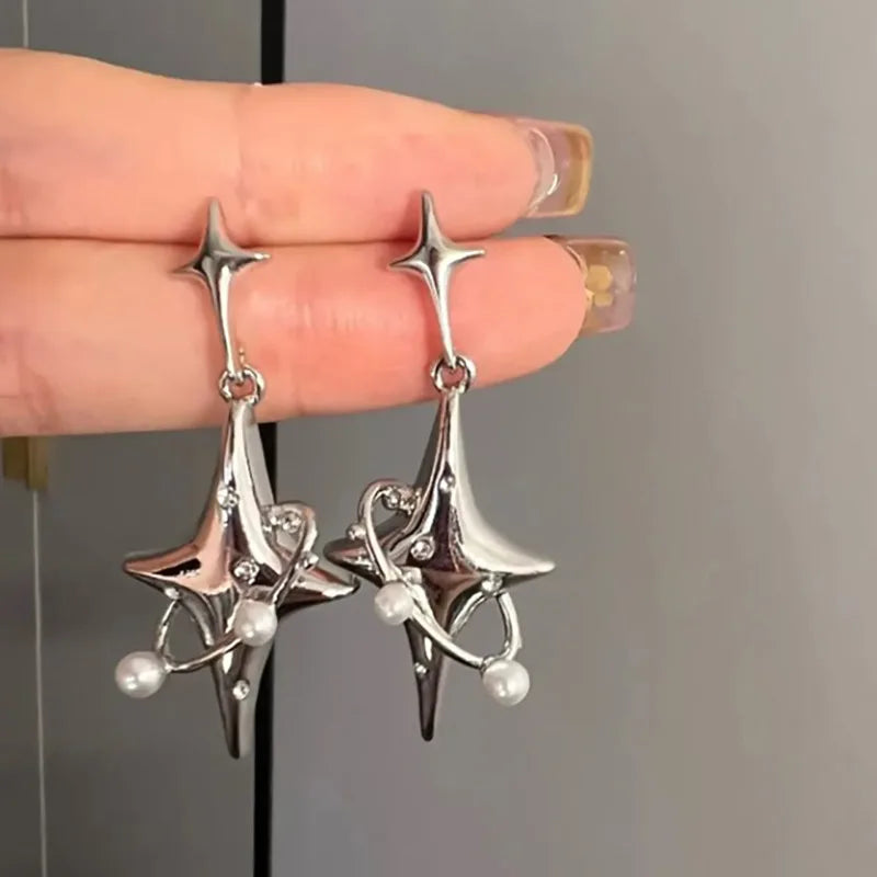 Liquid Metal Inspired Clip Earrings for Y2K Punk Alternative Fashion