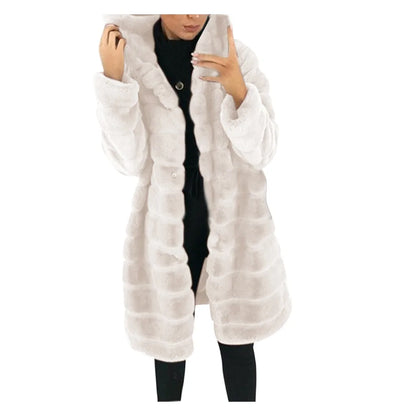 Women's Long Hooded Faux Fur Coat Plush Winter Warm Casual Statement Outerwear