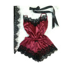 Contrasting Black Lace and Peach Satin-Finish Two-Piece Cami and Shorts Sleep Set