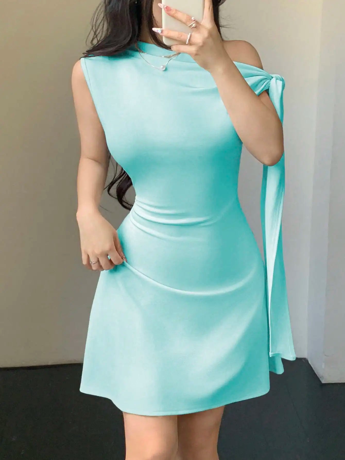 One Shoulder Mini Dress with Draped Detail and Elegant Asymmetrical Silhouette