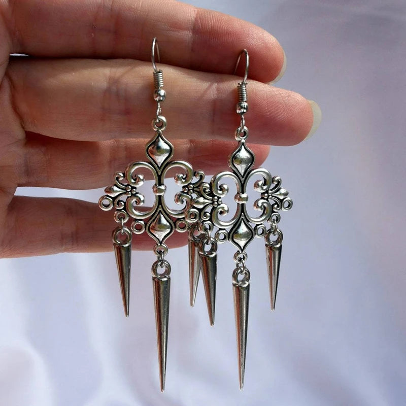 Gothic Cross Drop Earrings with Rivet Details for Punk Styling