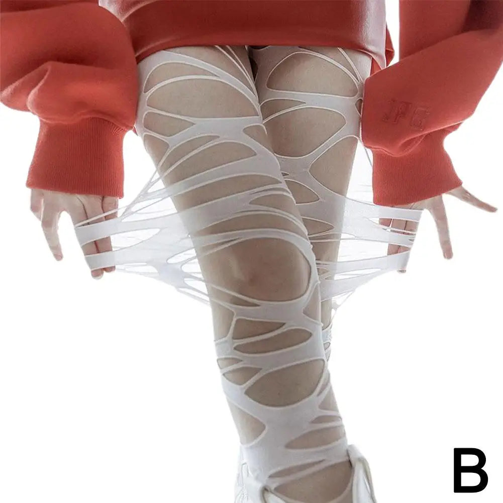 Ripped High Waist Fishnet Tights Punk Y2K Alternative Fashion Hosiery