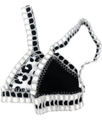 Reversible Crochet-Trimmed Triangle Bikini Set in Leopard Print and Solid Black