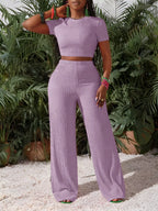 Women's Knit Crop Top and Wide Leg Pants Co-Ord Set