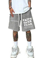 Men's Relaxed Cotton Drawstring Shorts with Vintage Graphic Streetwear Inspired Design