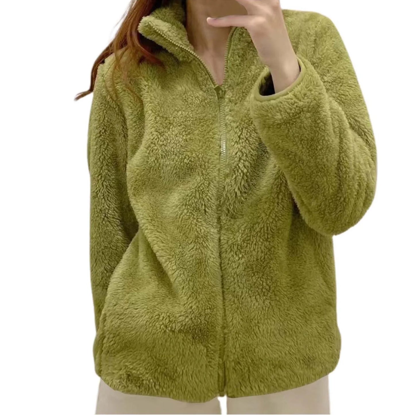 Women's Plush Polar Fleece Zip Jacket with Relaxed Everyday Streetwear Layering Fit
