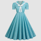 Vintage-Inspired Red Gingham Swing Dress with Contrasting Collar