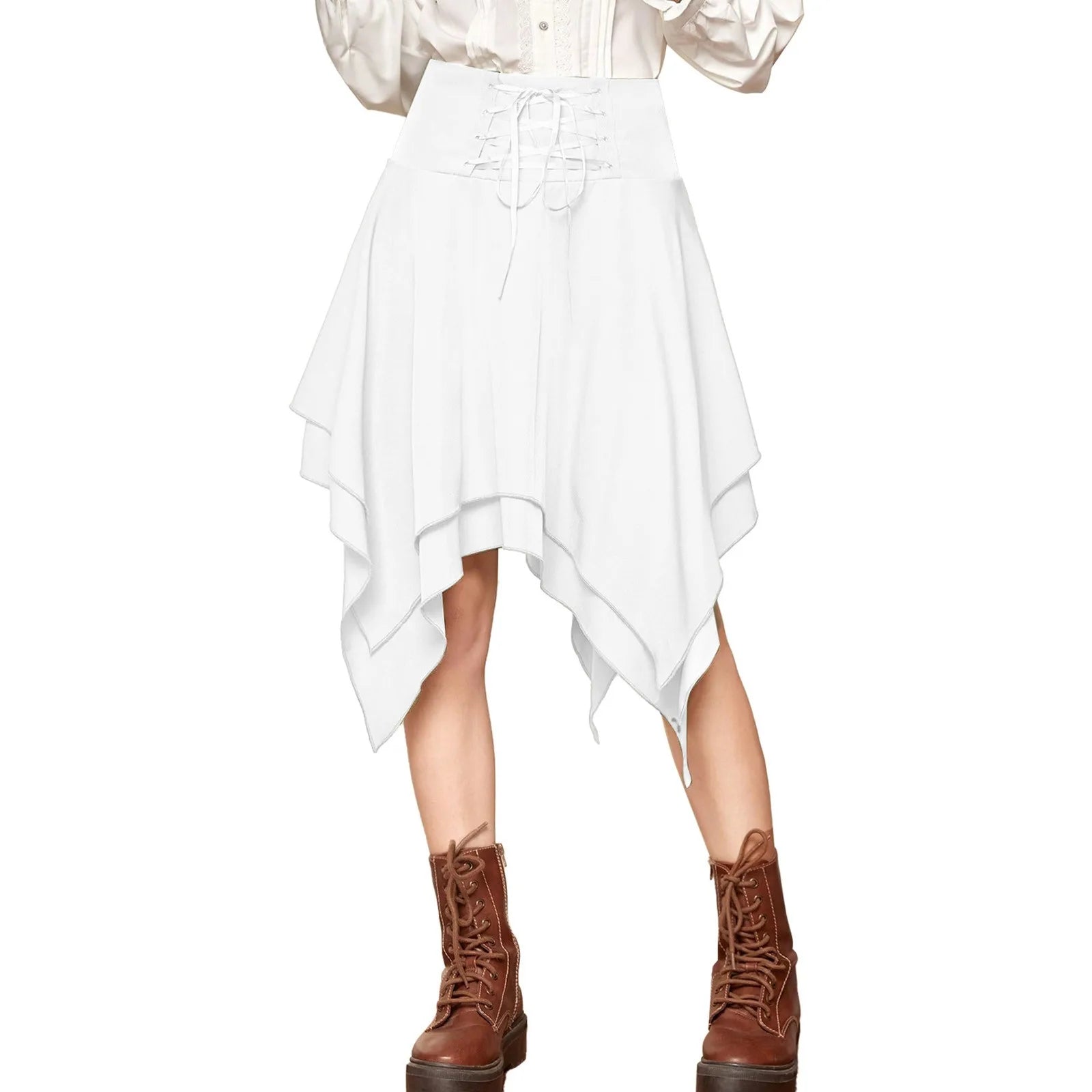 Asymmetrical Handkerchief Hem Lace Up Gothic Inspired Alternative Mini Skirt