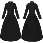 Victorian-Inspired Long Sleeve Black Maxi Dress with High Collar