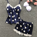 Classic Monochrome Polka Dot Camisole Sleep Set with Scalloped Lace Edge