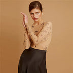 Gothic Printed Long Sleeve Mock Neck Bodycon Bodysuit for Alternative Fashion