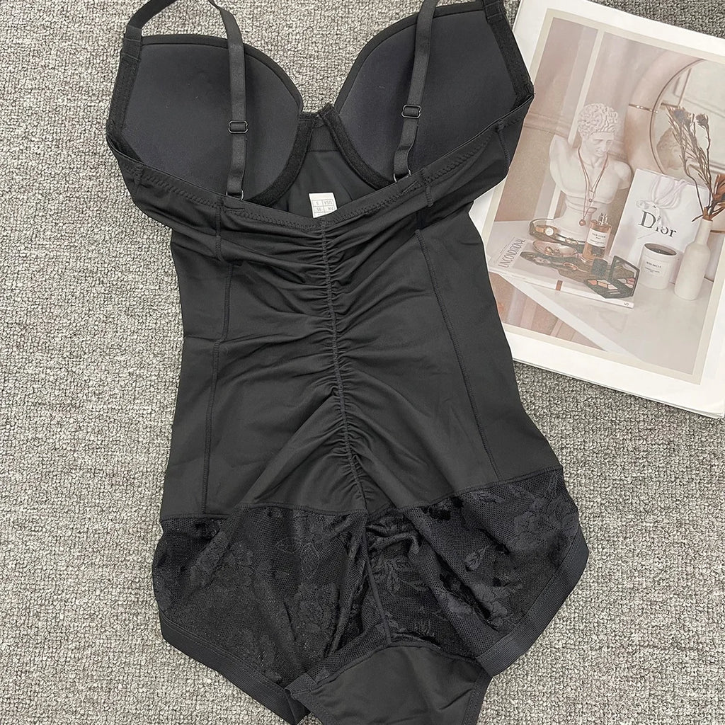 V-Neck Seamless-Looking Bodysuit with Built-In Molded Cups and Adjustable Straps