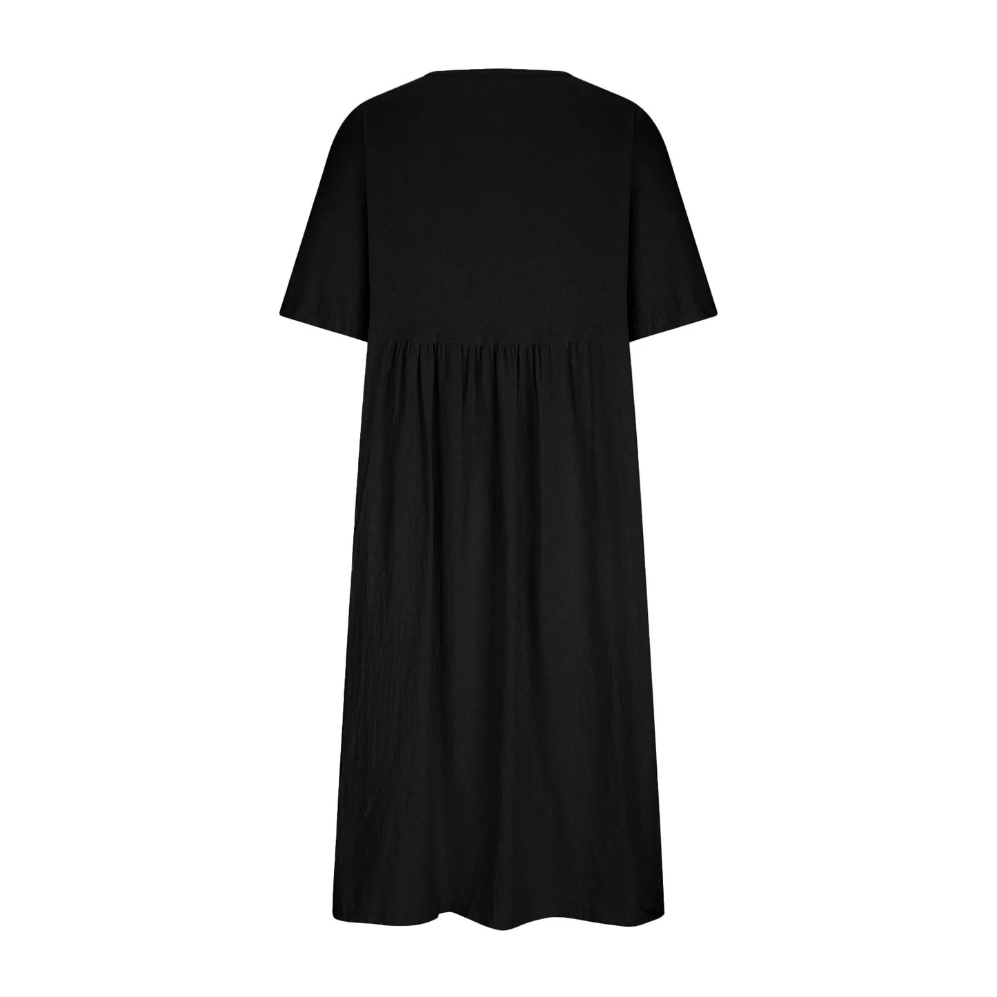 Relaxed A-Line Midi Dress with Short Sleeves and Flowy Everyday Fit