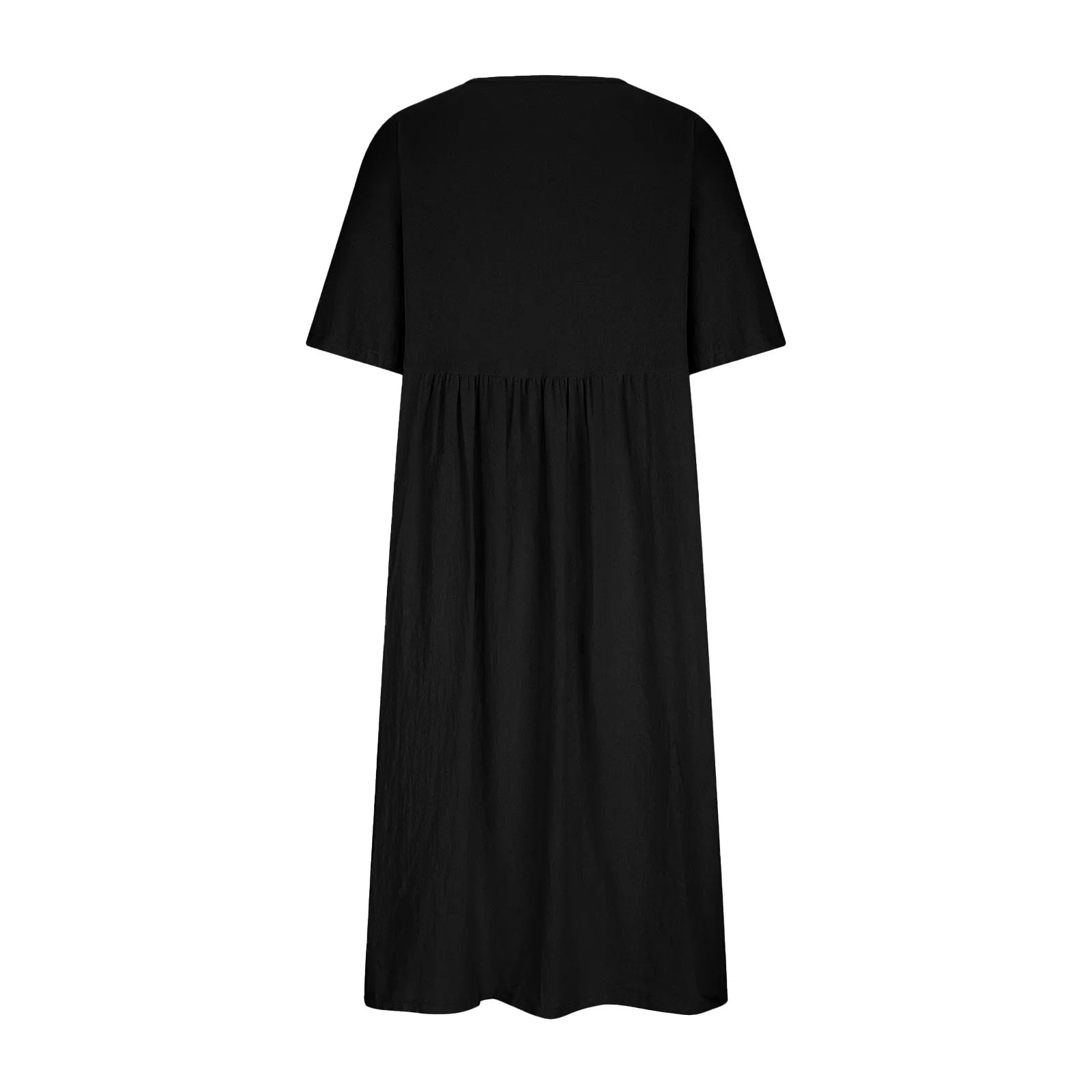 Relaxed A-Line Midi Dress with Short Sleeves and Flowy Everyday Fit