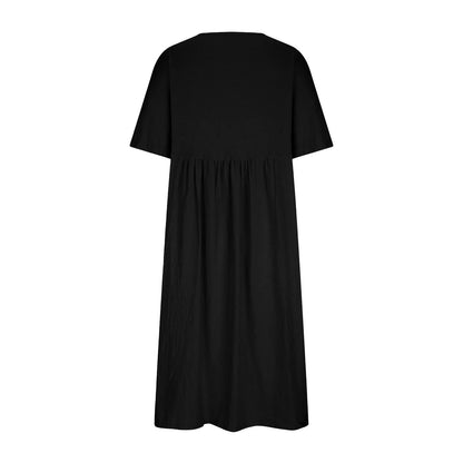 Relaxed A-Line Midi Dress with Short Sleeves and Flowy Everyday Fit