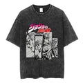 Anime Goth Washed Graphic Tee with Retro Manga Panel Streetwear Design