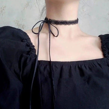 Lace Bow Tie Choker Necklace for Gothic Coquette and Alternative Fashion Styling