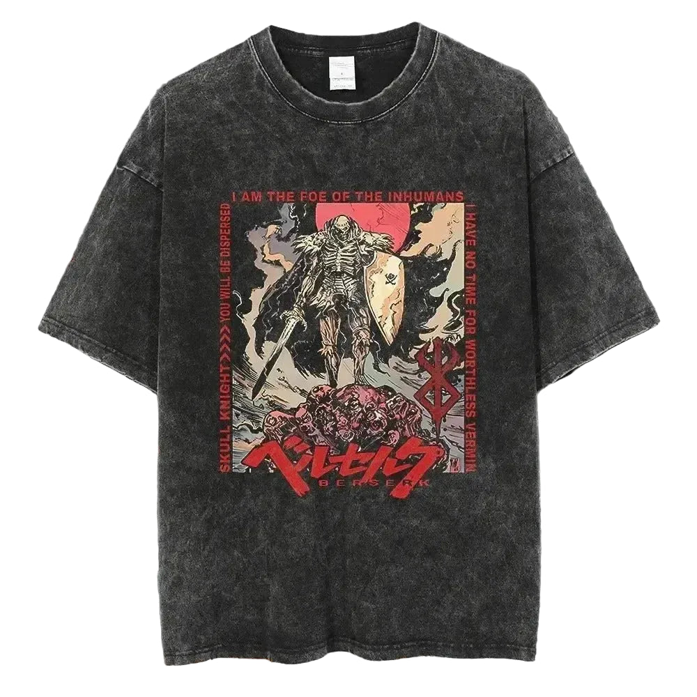 Anime Goth Vintage Streetwear Tee with Distressed Manga Illustration Artwork