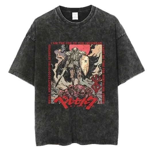 Anime Goth Vintage Streetwear Tee with Distressed Manga Illustration Artwork