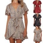 Flutter Sleeve Floral Wrap Style Mini Dress for Vacation and Everyday Wear