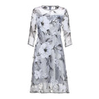Elegant Floral Embroidered Mesh Overlay Alternative Occasion Midi Dress