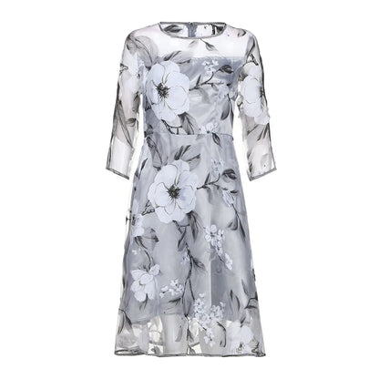 Elegant Floral Embroidered Mesh Overlay Alternative Occasion Midi Dress