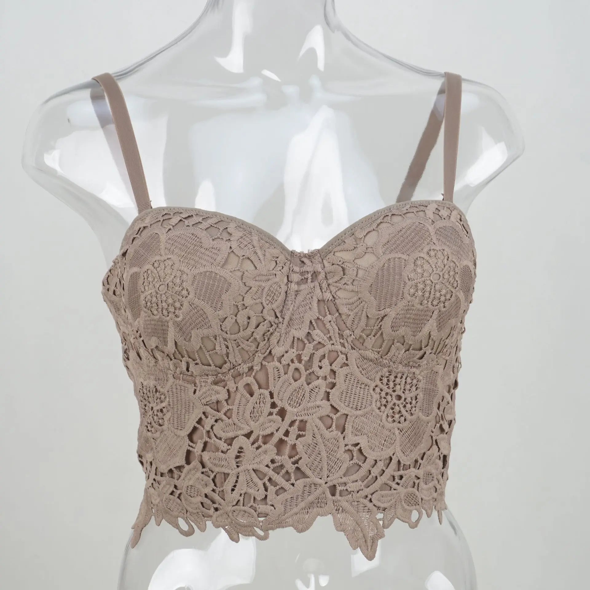 Floral Lace Bustier Top with Embroidered Detailing and Structured Cups