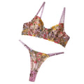 Vibrant Orange Sheer Mesh and Floral Embroidered Underwire Lingerie Set