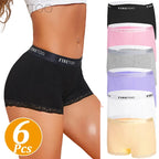 6-Piece Women’s Cotton Boyshorts Set with Mid-Rise Silhouette, Delicate Lace Trim and Assorted Solid Colors