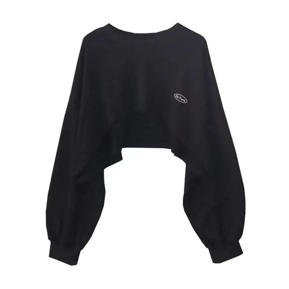 Women's Cropped Batwing Sleeve Sweatshirt with Relaxed Fit for Modern Streetwear Style