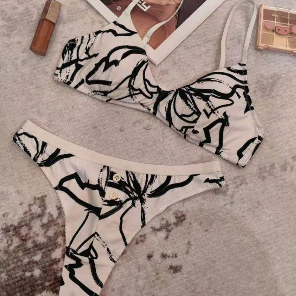 Playful Cherry Print Wire-Free Triangle Bralette and Panty Set