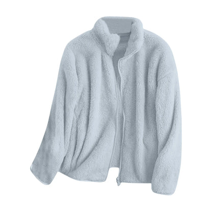 Women's Plush Polar Fleece Zip Jacket with Relaxed Everyday Streetwear Layering Fit