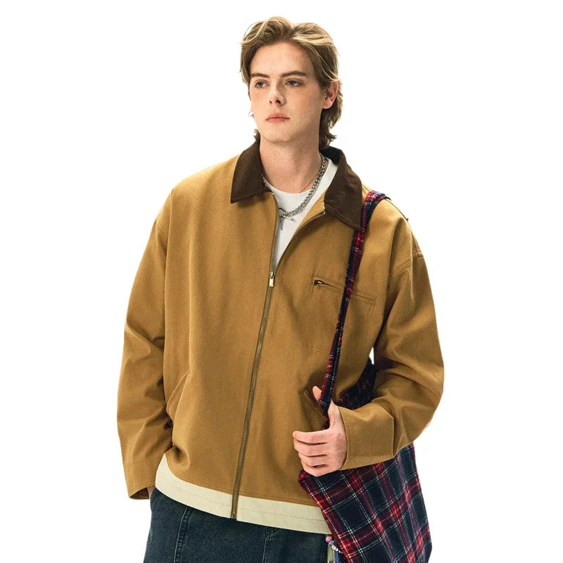 Men's Heavyweight Canvas Workwear Jacket with Utility Pocket Streetwear Design